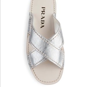 Silver PRADA criss-cross sandals